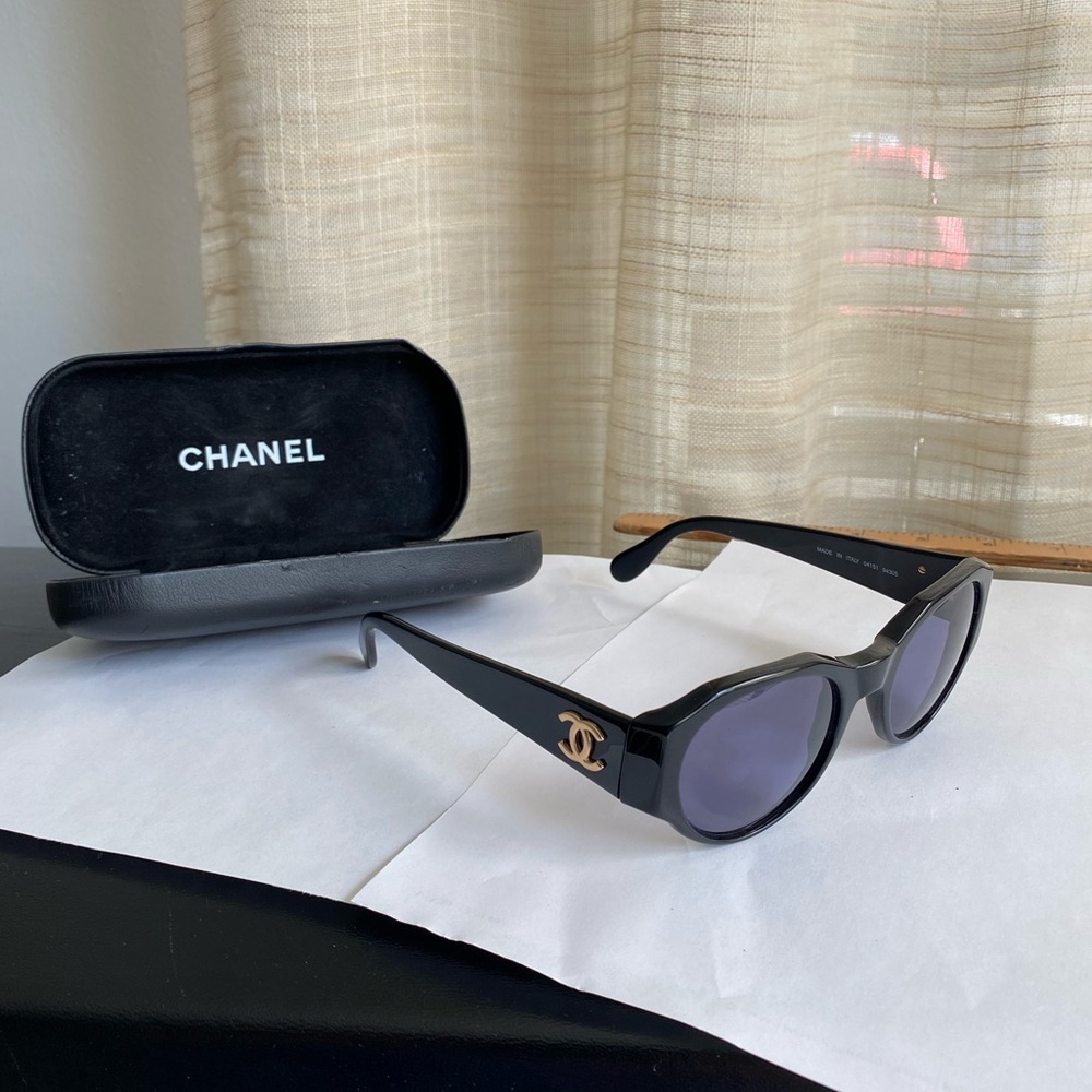 Chanel Black Sunglasses with Gold CC logo Accents